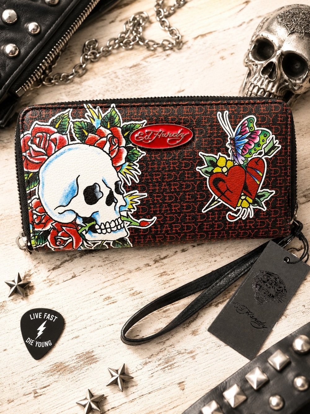 Ed Hardy Red Graphic Wristlet